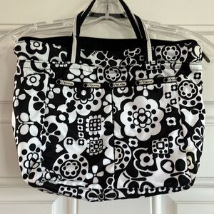 LeSportsac Black & white pop art shoulder floral butterfly canvas strap bag